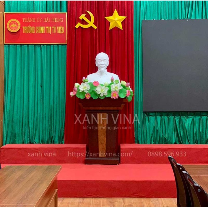 Hoa sen cao su giả trang trí bục tượng bác KT 70x50cm Hoa sen cao su giả trang trí bục tượng bác KT 70x50cm